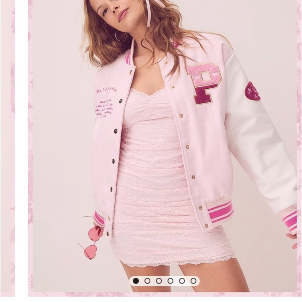 Victorias Secret PINK LoveShackFancy Varsity Jacket X-SMALL (FREE Gifts)